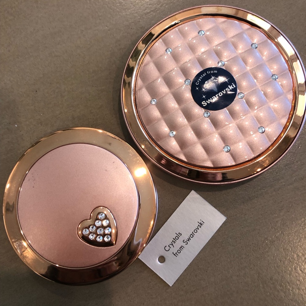 Swarovski Pink and Gold Blush Compact Mirror 5X and 3X magnification